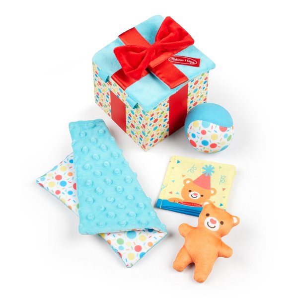 Melissa & Doug Wooden Surprise Gift Box Infant Toy (5 Pieces) Baby Toy Gift Set, Tactile Sensory Toy for Babies and Toddlers - FSC-Certified Materials