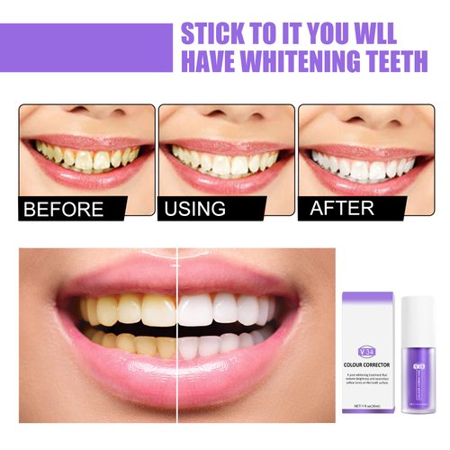 Purple Toothpaste for Teeth Whitening 2pcs Teeth Refresher Purple Color Corrector Booster Toothpaste 3D Teeth Whitening Kit for Tooth Stain Removal Enhances Tooth Brightness