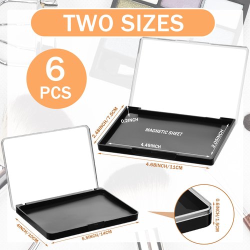 Ziliny 6 Pcs Empty Magnetic Makeup Palette with Clear Top Travel Makeup Pan DIY Eyeshadow Pan Dispensing Storage Box for Eyeshadow Lipstick Blush Powder Pigment, 4.6 x 2.4 x 0.4 In, 5.5 x 4.0 x 0.6 In