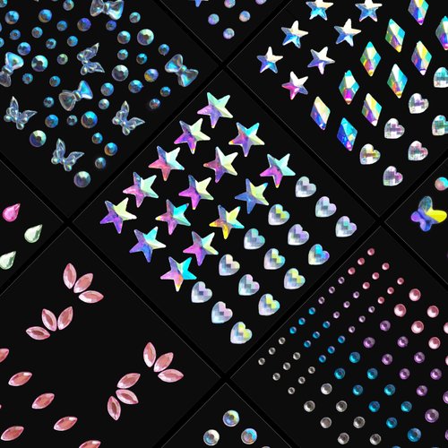 Le Fu Li 9 Sheets Eye Body Face Gems makeup gems Jewels Rhinestone Stickers Self Adhesive Crystal Rainbow Makeup Diamonds Face Stick Gems for Women Festival Accessory and Nail Art Decorations…