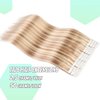 VINBAO 20 PCS Tape In Hair Extensions Real Human Hair Invisible Seamless Skin Weft Double Sided Tape Remy Human Hair Balayage Natural Long Straight (22inch, #18P613)
