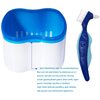 Denture Case,Denture Cups Bath, Toothbrush with hard denture, Dentures Container with Basket Denture Holder for Travel,Mouth Guard Night Gum Retainer Container (Blue)