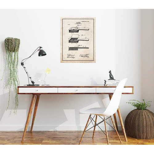 Hair Brush Patent Print Old Look with Border (5" x 7") M15924