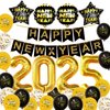 Happy New Year Decorations 2025 Set-Huge 2025 Gold Foil Number Balloons, Happy New Year Banner Black and Gold Latex Balloons, New Years Eve Party Supplies 2025 for Home Office Decorations