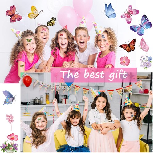 Butterfly Tattoos for Kids/Women, 100 Pcs Colorful & Waterproof Butterfly Temporary Stickers for Party Favors/Gifts/Decoration…