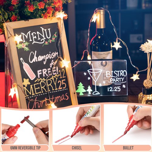 Liquid Chalk Markers for Chalkboard Wet Erase Metallic Colors Pens Window Markers with Reversible Tip for Blackboard, Whiteboard, Glass, Mirror, Menu Board, Bistro, Restaurant, School, Pack of 8