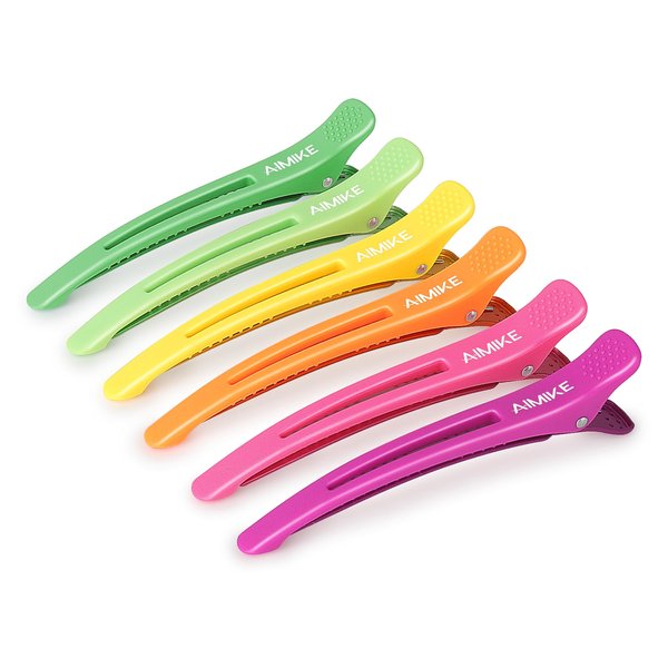 AIMIKE 6pcs Hair Clips for Styling Sectioning, No Crease Duck Billed Hair Clips with Silicone Band, Hair Styling Clips, Hair Roller Clips, Salon Hair Sectioning Clips, Hair Cutting Clips,Neon