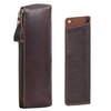 WONDERPOOL Leather 1pc Pencil Case & 1pc Fountain Pen Holder - Portable Compact Drawing Marker Pen Stationery Pouches for Office Travel Home Organizer (Coffee)