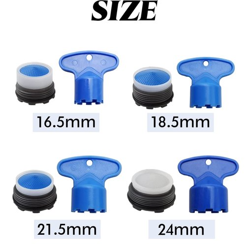 NSBELL 20PCS Faucet Cache Aerators with 4PCS Faucet Aerator Key Removal Wrench, Water Saving Flow Restrictor Set Replacement Part, for Bathroom or Kitchen Sink, Male Threads 16.5 18.5 21.5 24