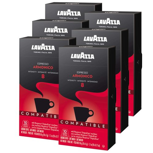 Lavazza Armonico Dark Roast Coffee Capsules Compatible with Nespresso Original Machines ,Value Pack, Blended and roasted in Italy, with full bodied Flavor and Notes, 10 Count (Pack of 6)