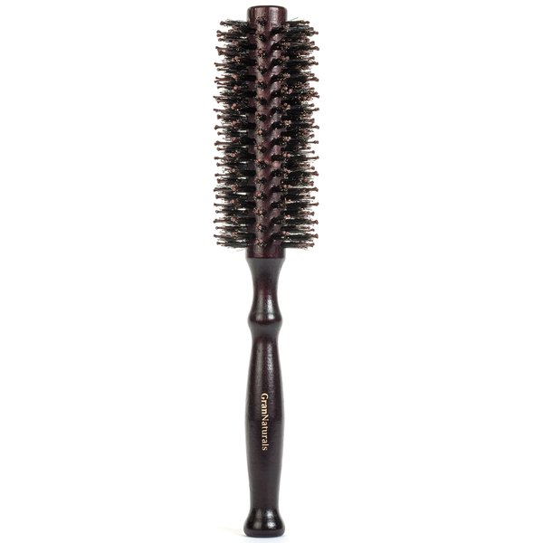 Boar Bristle Round Styling Hair Brush - 1.75 Inch Diameter - Blow Dryer & Curling Roll Boar + Nylon Hairbrush with Natural Wooden Handle for Women and Men - Blow Drying to Style, Curl, and Dry Hair
