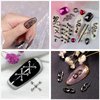 Kikonoke 300 Pcs Cone Rivet with 3D Metal Skull Cross Chains Snakes Vintage Alloy Nail Charms Glass Pointed Bottom Gems and Resin Rhinestones for Women Girls Metal Nail DIY (Black)