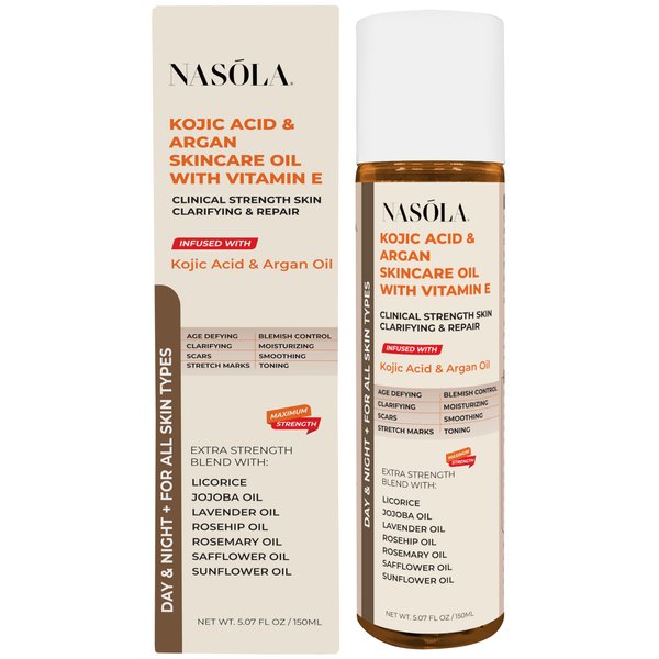 Nasola Kojic Acid Argan Skincare Bio Pure Oil with Vitamin E Face & Body Moisturizer Serum for Scars & Stretch Marks