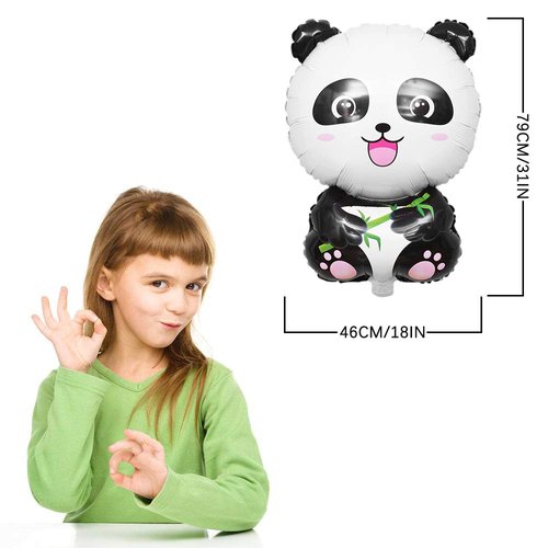 12Pcs Cute Panda Balloons, Aluminium Foil Mylar Zoo Jungle Animal Balloons Panda Party Supplies for Kids Boys Girls Panda Theme Birthday Baby Shower Party Favor Decorations