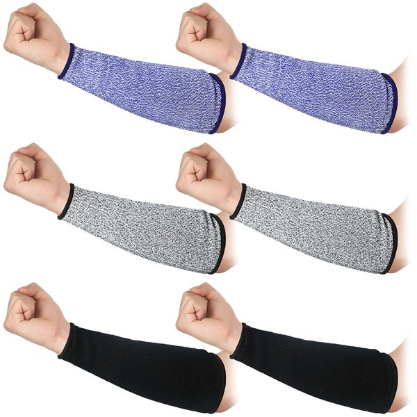 3 Pairs Arm Protectors for Thin Skin and Bruising Cut Resistant Forearm Sleeve Level 5 Arm Burn Protection Sleeve (Black, Blue, Grey,9.8 Inch)