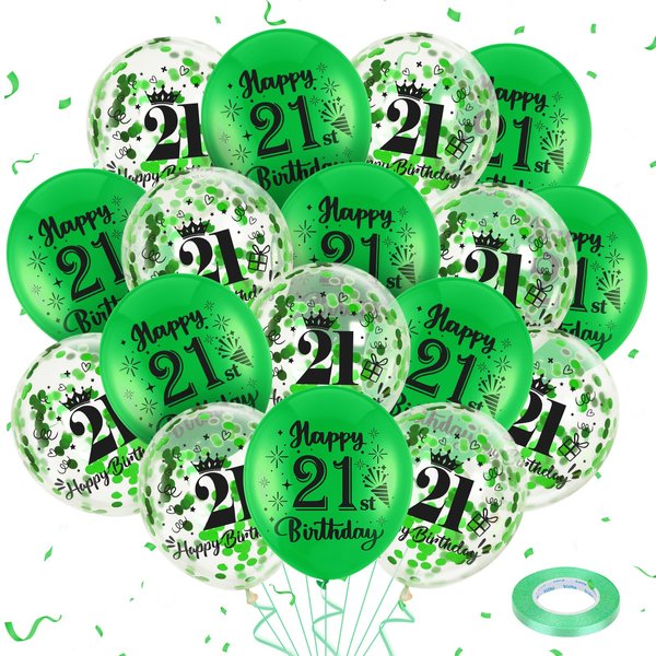 21st Birthday Balloons Green 21st Birthday Decorations for Him Her 18pcs Happy 21st Birthday Latex Balloons Confetti Balloons Green 21st Balloons 21st Anniversary Birthday Party Supplies 12 inch