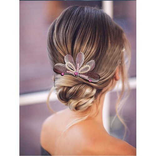 Campsis Crystal Wedding Hair Comb Silver Flower Leaf Hair Side Comb for Bridal Handmade Bead Hair Accessories Bride Bridesmaid Prom Party Gift for Women