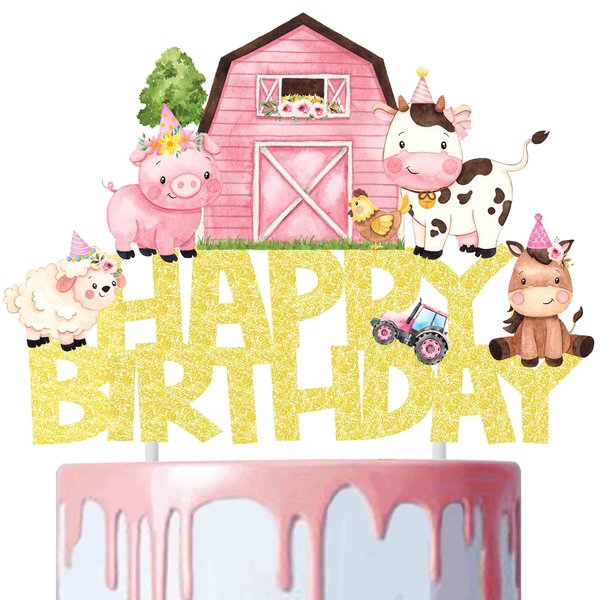 Farm Animal Party Cake Topper Glitter Farm Animals Birthday Cake Decoration Farm Party Cake Picks Farmyard Birthday Party Decoration for Animals Baby Shower Supplies