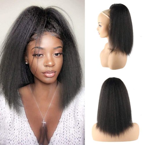 LEOSA 14 inch Drawstring Ponytails for Black Women Short Natural Black Yaki Straight Drawstring Ponytail hair extensions (14 Inch (Pack of 1), 1B#)
