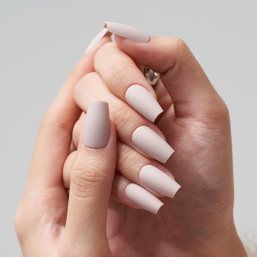 GLAMERMAID Press on Nails Short Coffin, Light Brown Glue on Gel Nails, 24Pcs Matte Medium Square Reusable UV Finish Fake Nails Acrylic False Nails Manicure Kits for Women Girls Gifts