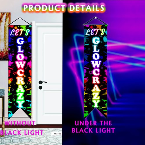 Glow in The Dark Birthday Party Decorations, Neon Birthday Party Decorations with Neon Balloons Garland, Porch Party Sign Let's Glow Crazy for Glow in The Dark Party supplies, Neon Party Decor