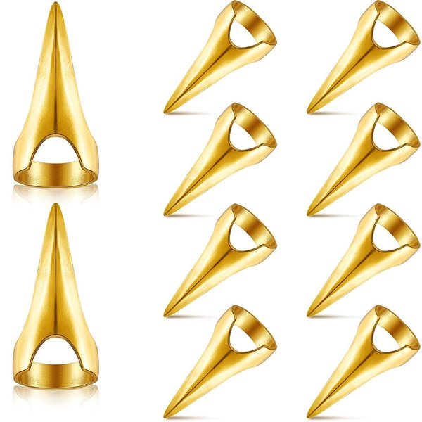 10Pcs Gold Hair Parting Retro Punk Hair Selecting Tools Gothic Nail Finger Cosplay Claws Metal Full Finger Ring for Hair Braiding Curling Styling Hair Extensions Hair Extensions Wigs and Accessories
