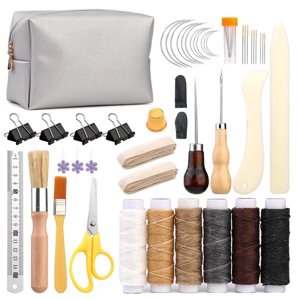 49 Pcs Hand Bookbinding Tools Bookbinding Kits for Beginners Bookbinding Supplies with Paper Awl Binding Ribbon Glue Brush and Steel Ruler for DIY Bookbinding Crafts