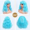 Retoleca Curly Wavy Bob Wig with Bangs Short Bob Wigs for Women Shoulder Length Glueless Synthetic Wigs(14inch,blue)…