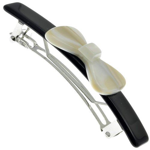 Camila Paris CP2244 French Hair Barrette Clip for Girls, Handmade Black and White, Automatic Strong Hold Grip Hair Clips for Women, No Slip and Durable Styling Girls Hair Accessories, Made in France