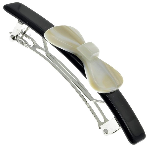 Camila Paris CP2244 French Hair Barrette Clip for Girls, Handmade Black and White, Automatic Strong Hold Grip Hair Clips for Women, No Slip and Durable Styling Girls Hair Accessories, Made in France