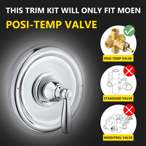 Pressure Balancing Tub and Shower Trim Kit, Compatible with Moen Posi-Temp Valve, Chrome