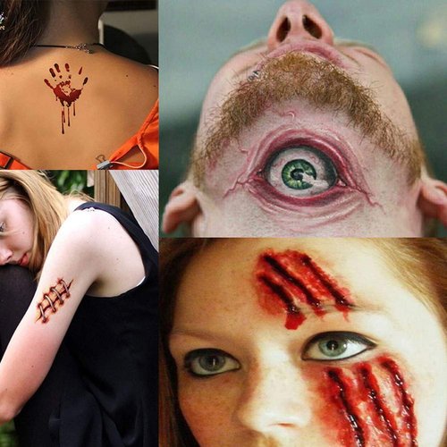 30 Sheet 180Pcs Halloween Zombie Makeovers, Halloween Simulation Horror Fake Bloody Wounds,Simulation Waterproof Tattoo Stickers Temporary Tattoo Bleeding Scars, Halloween Party Cosplay