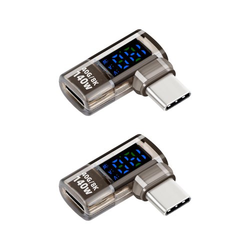 GELRHONR USB C Adapter 90 Degree, 140W Type C Power Meter Tester with LED Digital Display, 40Gbps/8K Right Angle USB C Male to Female Extender Connector for Laptops, Tablets, Phones (140W 90 Degree)