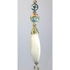 Long Blonde Light Wood with Cream & Metallic Green Iridescent Glass Ceiling Fan Pull Chain