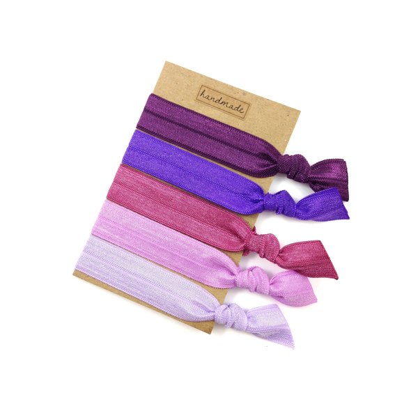 Elastic Hair Tie & Bracelet in One SOLID COLOR Purple MIX 5PC