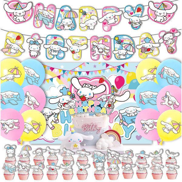 43Pcs Cartoon Birthday Party Decoration，Cute Cartoon Party Supplies Included Happy Birthday Banner-Cake Toppers-Cupcake Toppers-Balloons-5*3Ft Backdrop For Kids Birthday Party Supplies