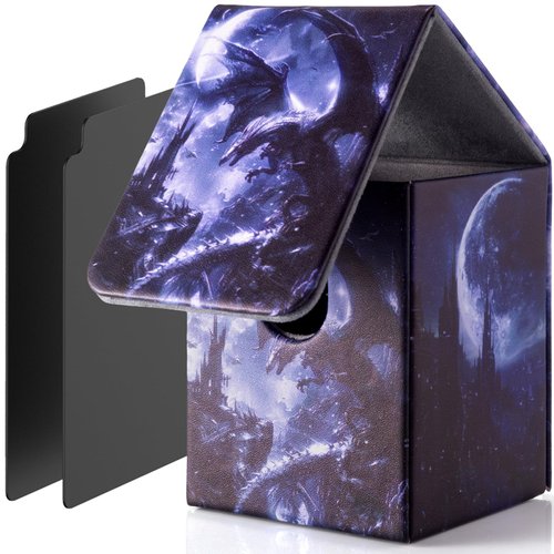 ULTRGEE Deck Box for YGO Cards - 2 Dividers, Card Storage Box Holds 100+ Single Sleeved Cards, Deck Boxes Compatible with TCG/OCG/MTG (Midnight Dragon)