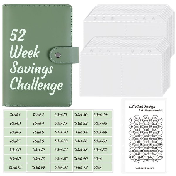 SKYDUE 52 Week Money Saving Challenge Binder, A6 Money Saving Binder with Savings Challenges Book and Cash Envelopes, Save $1,378