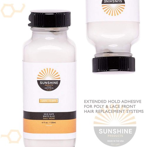 Sunshine Bond Hair Replacement Adhesive - Daily Hold for Poly and Lace Hairpiece, Wig, Toupee Systems - Invisible, Waterproof Bonding Glue, Skin Safe Acrylic, White Glue, Silicone (Acrylic: 4oz)