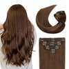 Sunya Clip in Hair Extensions Real Human Hair Chocolate Brown Human Hair Clip in Extensions Double Weft Brown Human Hair Clip ins Straight Hair Extensions Clip ins 16 Inch #4 8Pcs/120g