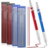 2 Pcs Welders Pencil with 48 PCS Round Refills Mechanical Pencils Metal Welding Marker for Tube Pipe Fitter Welder Steel Construction Woodworking (Red, Silver)