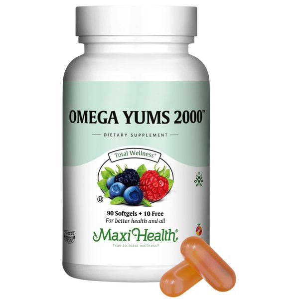 Maxi Health Fish Oil 2000mg - Omega 3 Supplement for Adults and Kids - Fruity Burst - Omega-3 Fish Oil Source of EPA/DHA Fatty Acids - Heart, Brain, Joint Health - Kosher Certified - 100 Softgels
