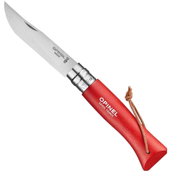 Opinel Colorama Series No. 8 - Stainless Steel Everyday Carry Folding Pocket Knife with Leather Strap, Painted Hornbeam Handles