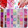 4 Boxes Iridescent Nail Glitter Sequins Set Heart Star Butterfly Shapes Glitters Flakes Sticker Manicure Accessories for Acrylic Nails/Resin/Crafts/Makeup