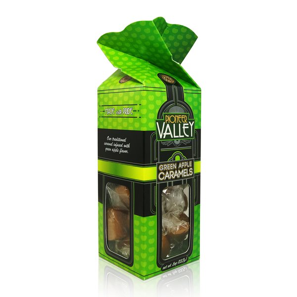 Green Apple Caramels 8oz Box by Pioneer Valley (Soft, Premium, Gourmet, Artisanal)
