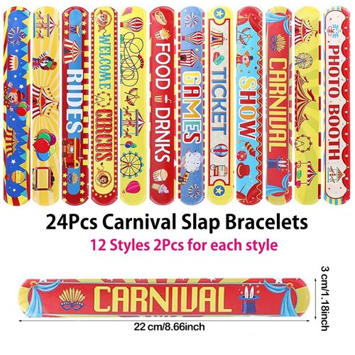 Yrmysrx 124PCS Carnival Party Favors 100PCS Temporary Tattoos 24PCS Slap Bracelets Wristbands Circus Clown Animal Party Supplies Decorations for Boys Girls Gifts Exchange Fillers Prize