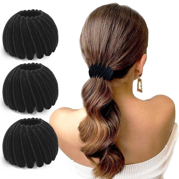 Sizobi 3Pcs Birds Nest Hair Clip, Hair Clips For Women, Expandable Hair Bun Maker Hair Accessories for Women Girls Adult, Ponytail Holders Hair Barrettes Scrunchies for Thin Thick Long Hair, Blcak