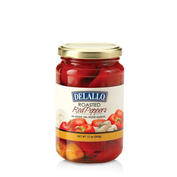 De Lallo Roasted Red Peppers With Garlic, 12-ounce Jars (Pack of 12)