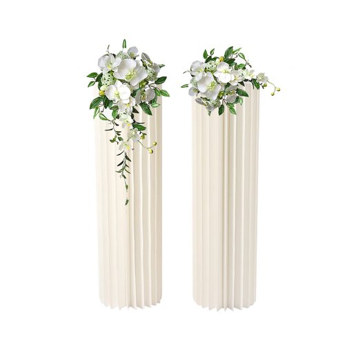 DONNGYZ Foldable Paper Columns 2 Pcs Display Pedestals, Cream White Wedding Centerpieces Display, Cylinder Flower Stand, Paper Roman Pillar for Engagement Birthday Party Decoration - 20 Folds, XXL