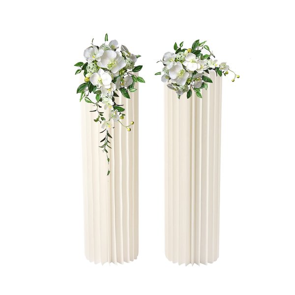 DONNGYZ Foldable Paper Columns 2 Pcs Display Pedestals, Cream White Wedding Centerpieces Display, Cylinder Flower Stand, Paper Roman Pillar for Engagement Birthday Party Decoration - 20 Folds, XXL